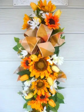 Summer Sunflower door swag, Spring wreath, Door swag, Front door decor, Farmhouse decor