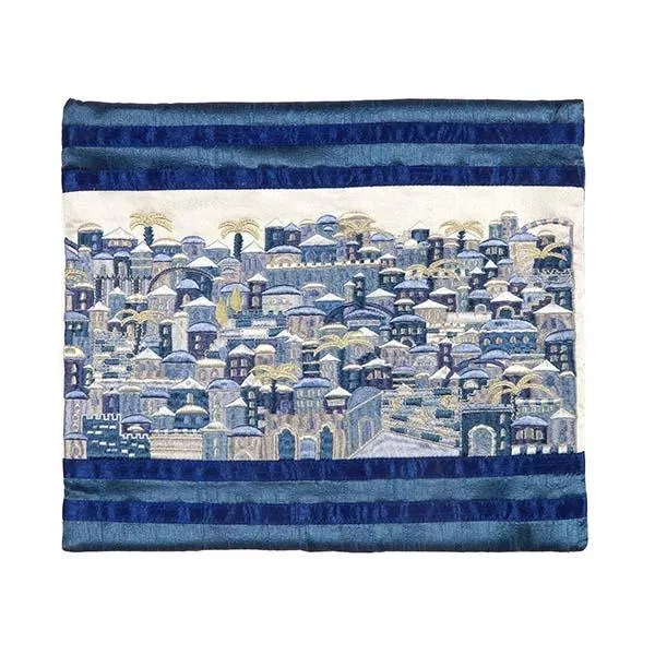 Tallit Bag - Full Embroidery - Jerusalem - Blue