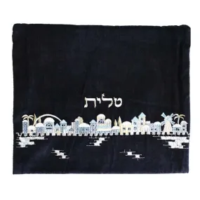 Tallit Bag - Velvet Embroidered - Jerusalem Blue