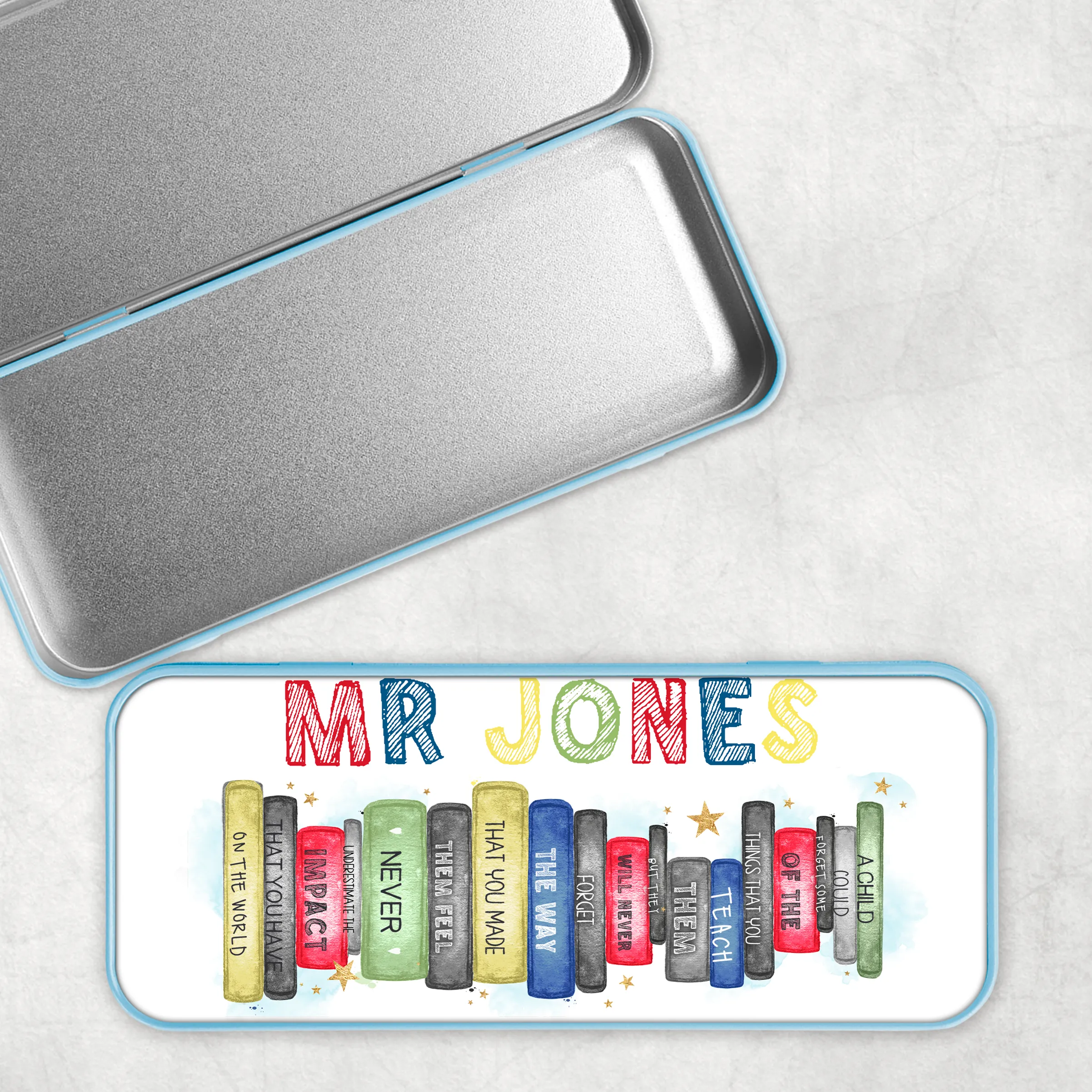 Teacher Book Stack Personalised School Pencil Tin