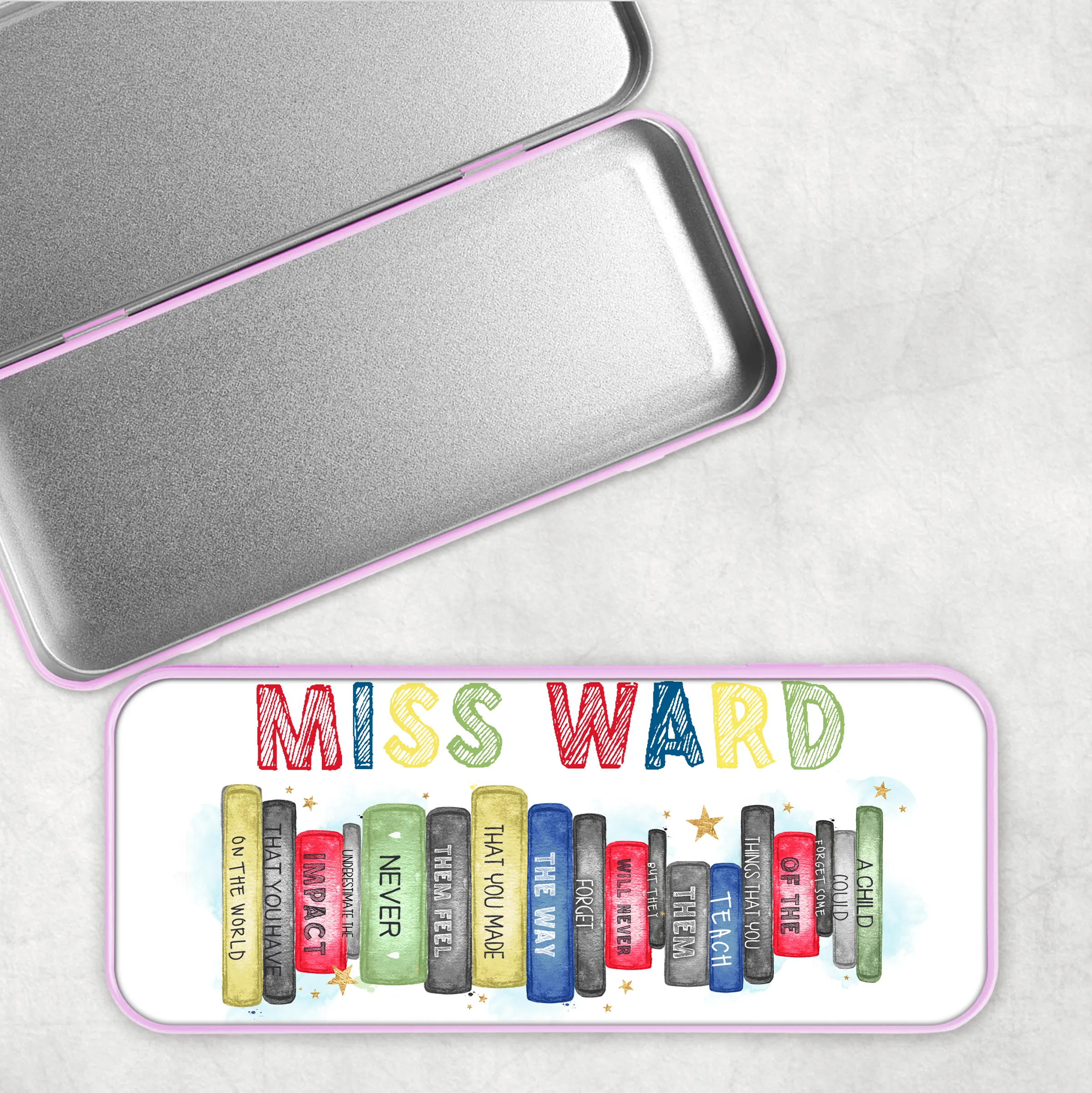 Teacher Book Stack Personalised School Pencil Tin