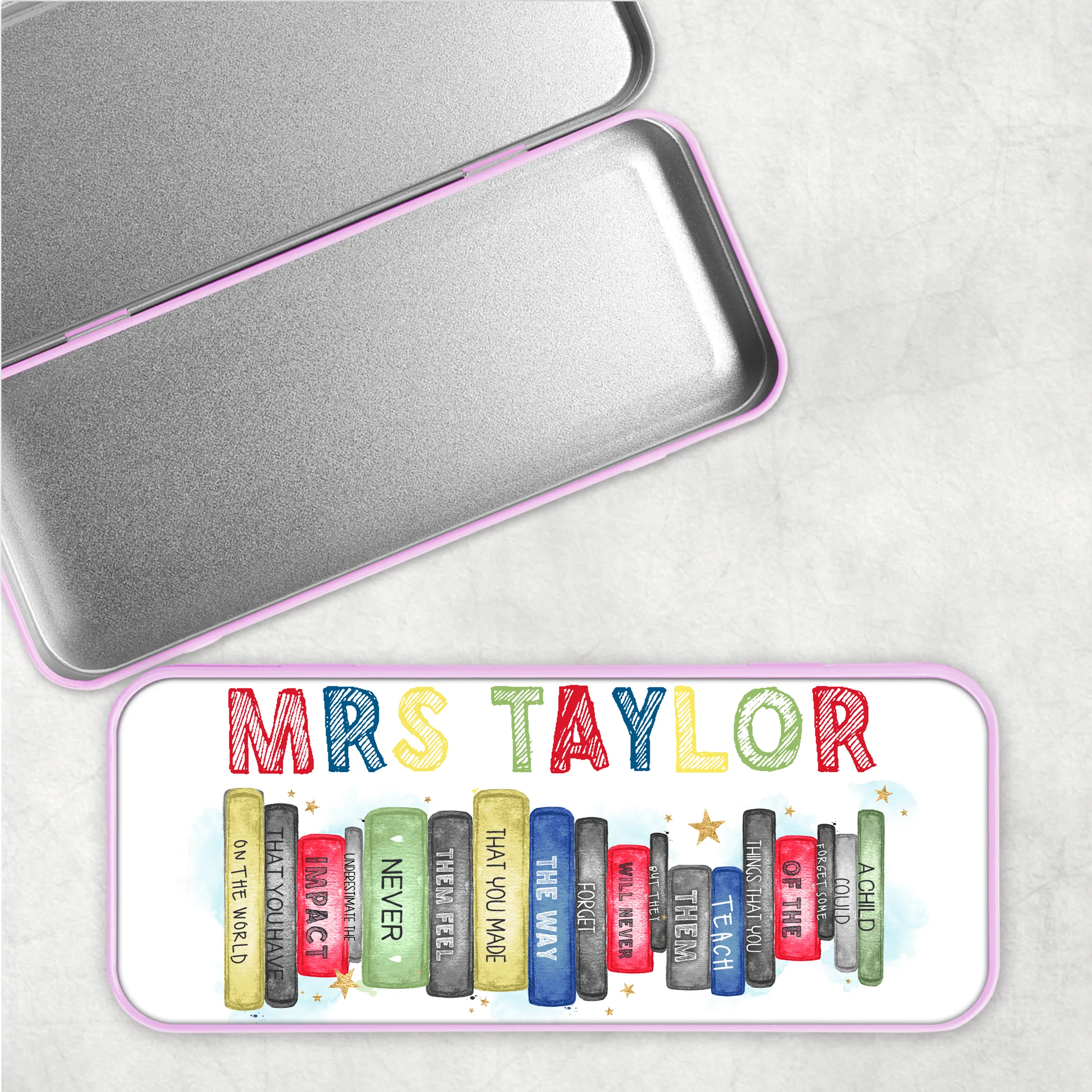 Teacher Book Stack Personalised School Pencil Tin