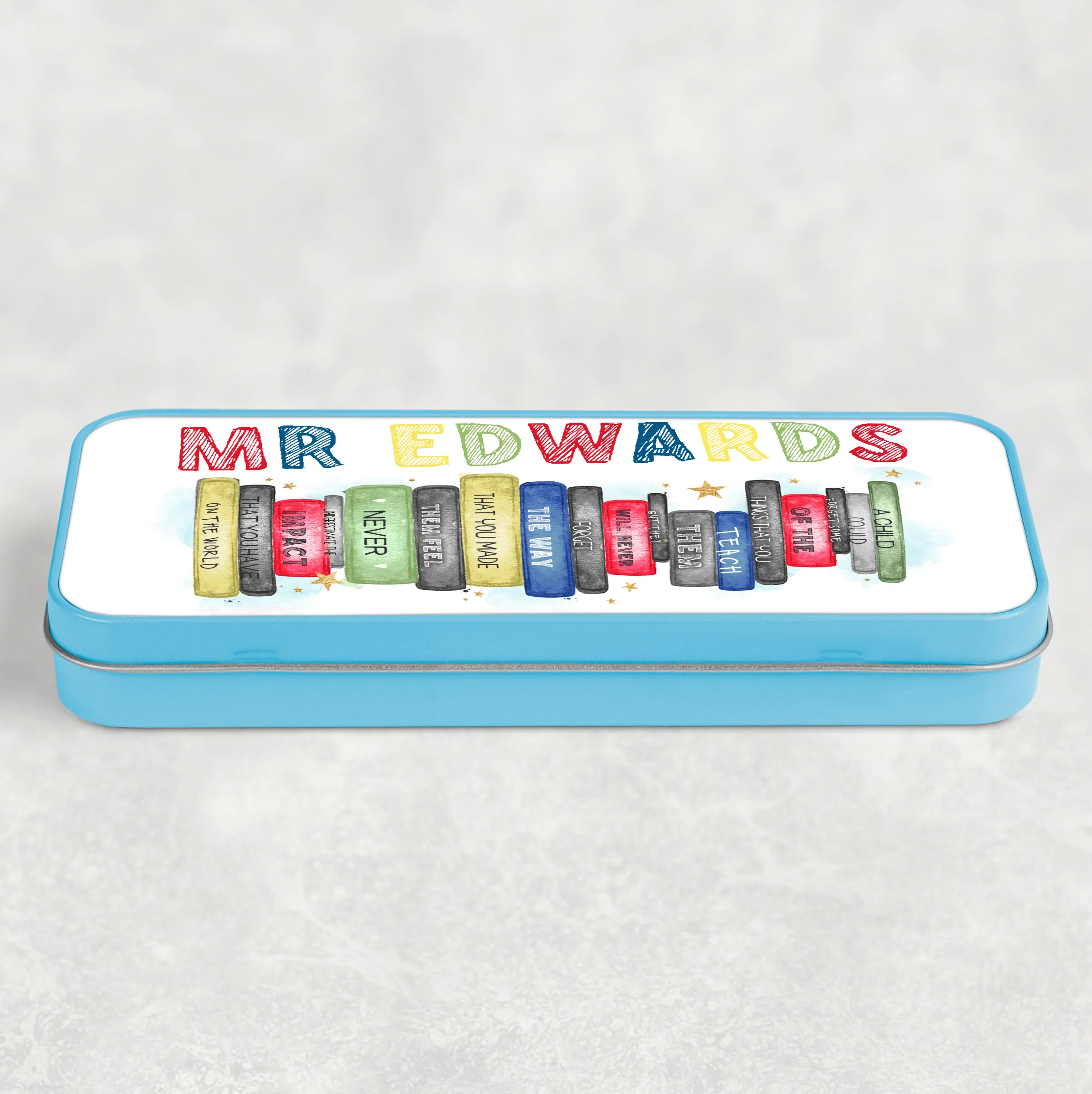 Teacher Book Stack Personalised School Pencil Tin