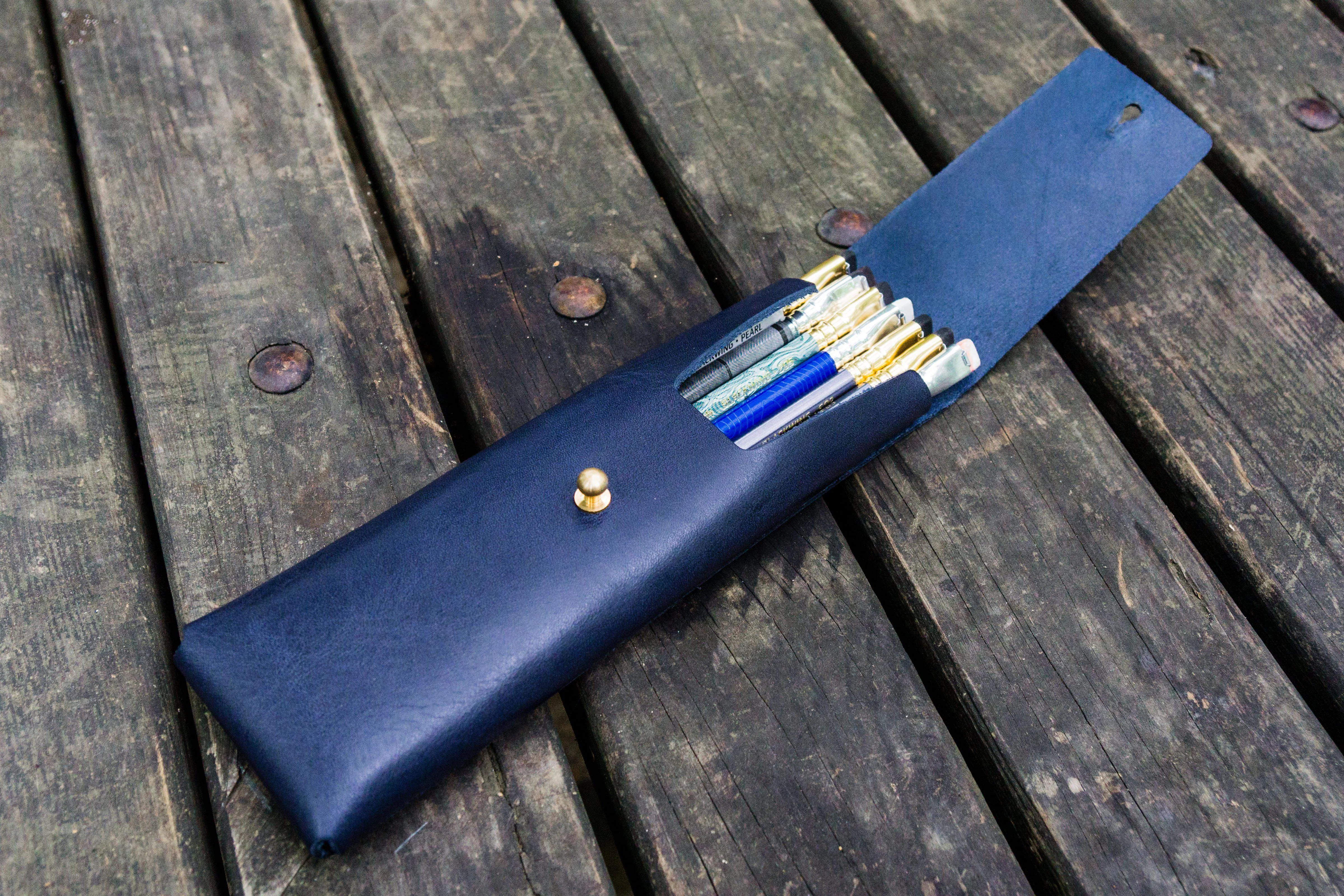 The Charcoal Leather Pencil Case for Blackwing Pencils - Navy Blue