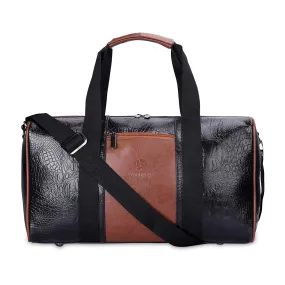 The Clownfish Anderson 25 litres Unisex Faux Leather Travel Duffle Bag Weekender Bag (Black)