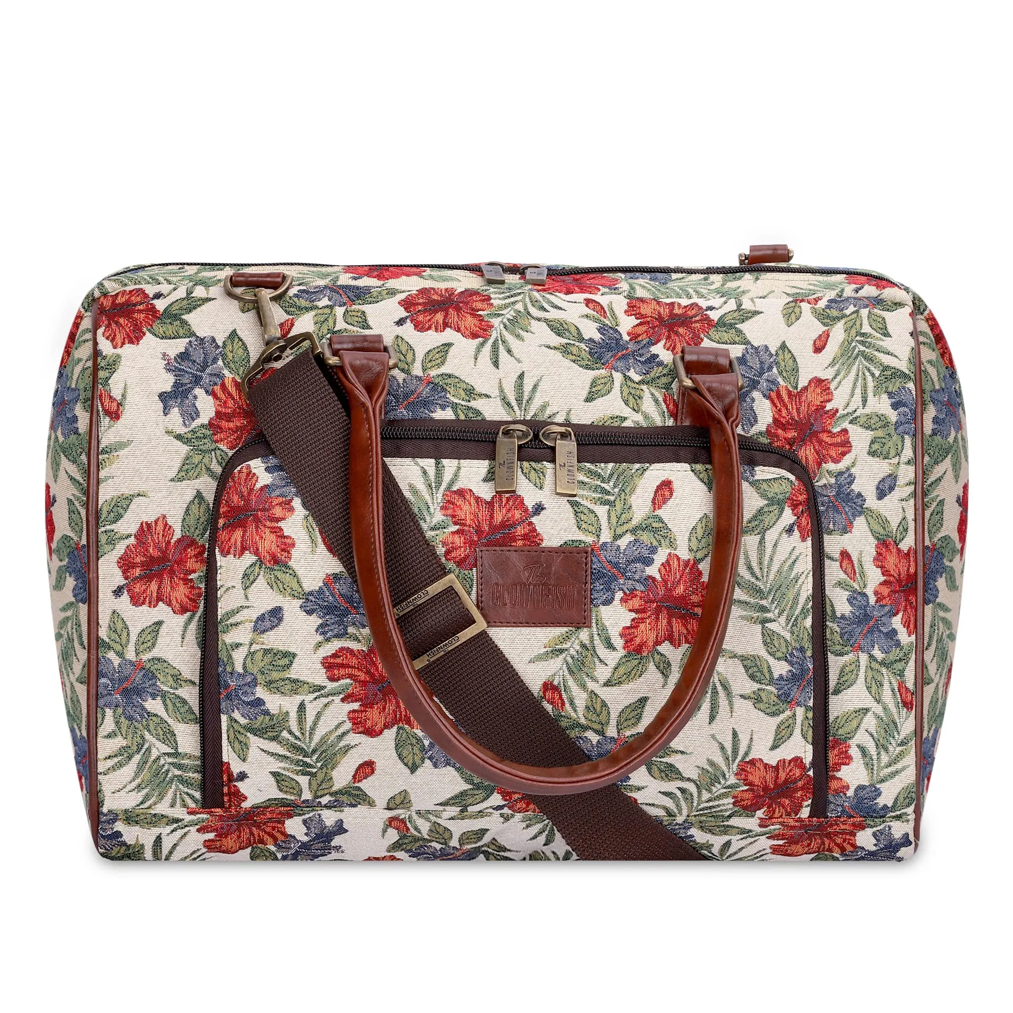 The Clownfish Oceania 28 litres Tapestry Unisex Business Travel Duffle Bag with 15.6 inch Laptop Sleeve (Maroon-Floral)