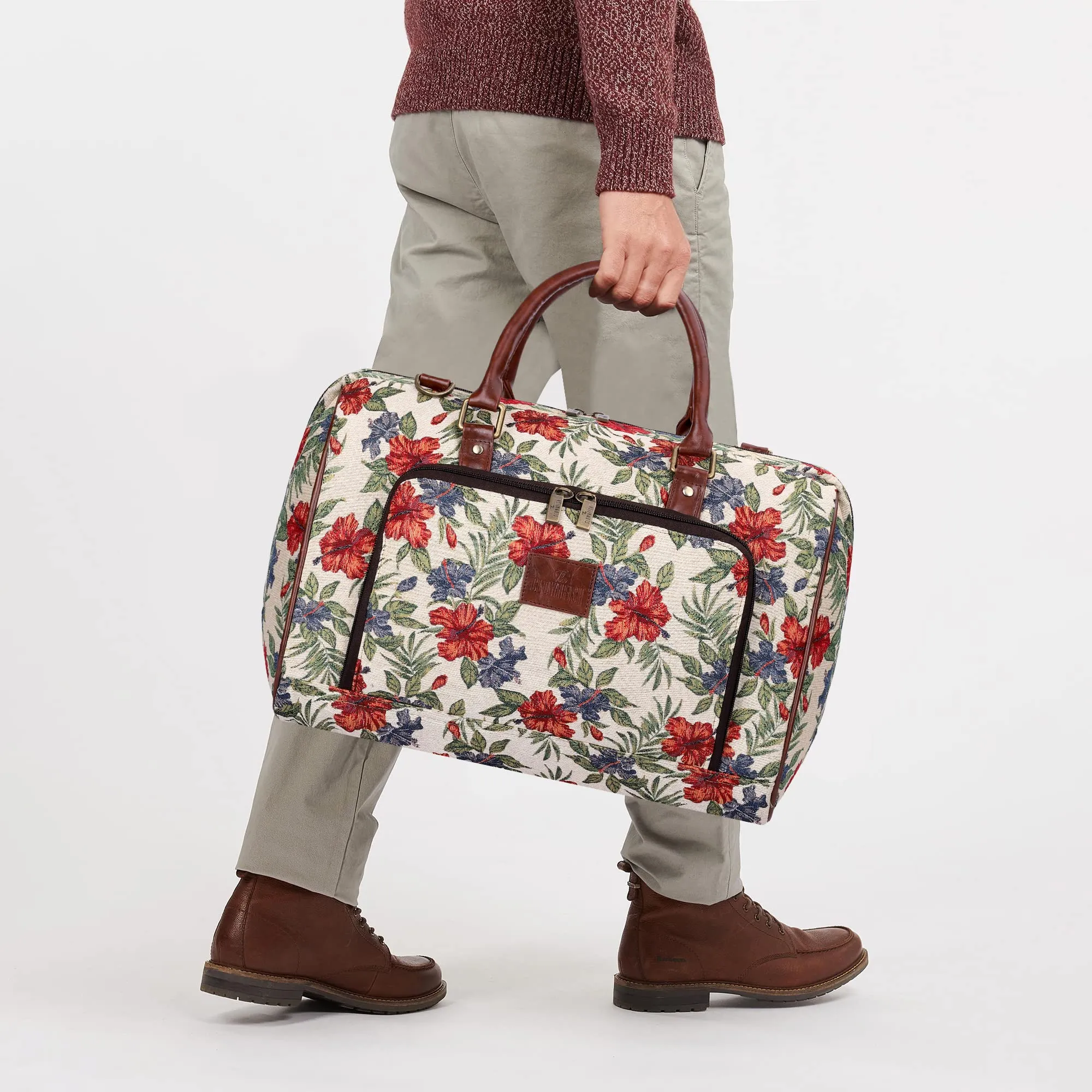 The Clownfish Oceania 28 litres Tapestry Unisex Business Travel Duffle Bag with 15.6 inch Laptop Sleeve (Maroon-Floral)