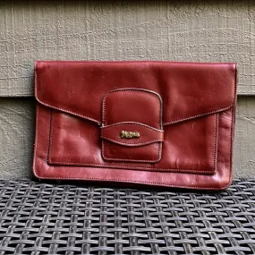 Vintage Burgundy Leather Clutch by John Romain. Envelope Style Handbag. Circa 1970.