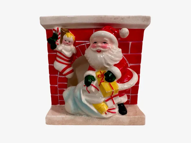 Vintage Ceramic Santa by Fireplace Planter