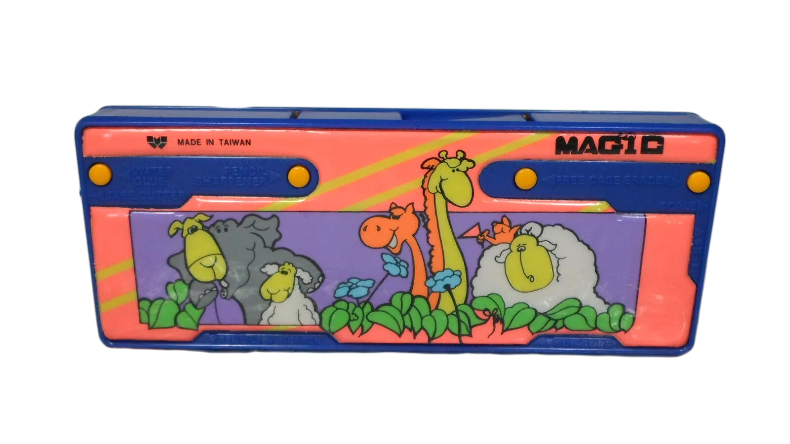 Vintage Magic 80's Animal Pencil Case Multi Function Mechanical Button Stationary Made in TaiwanAnimals