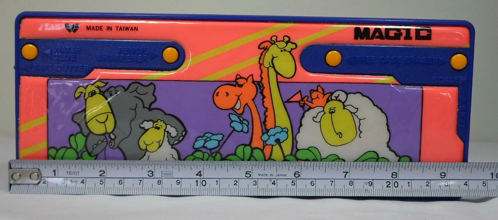 Vintage Magic 80's Animal Pencil Case Multi Function Mechanical Button Stationary Made in TaiwanAnimals