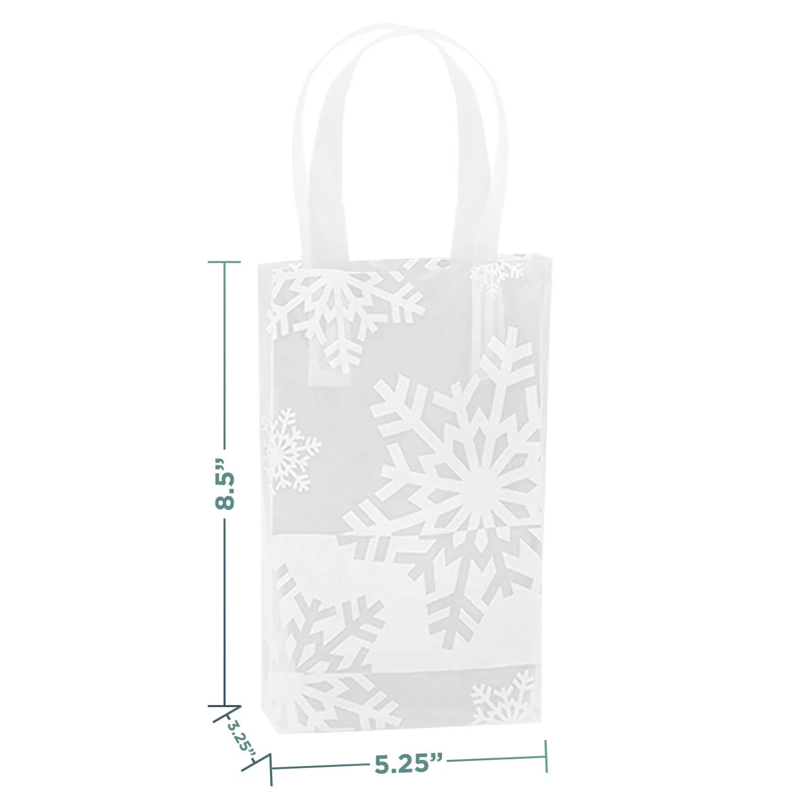 White Snowflake Clear Plastic Gift Bags and Party Favor Bags, Small 5.25x3.25x8.5 (12 Pack)