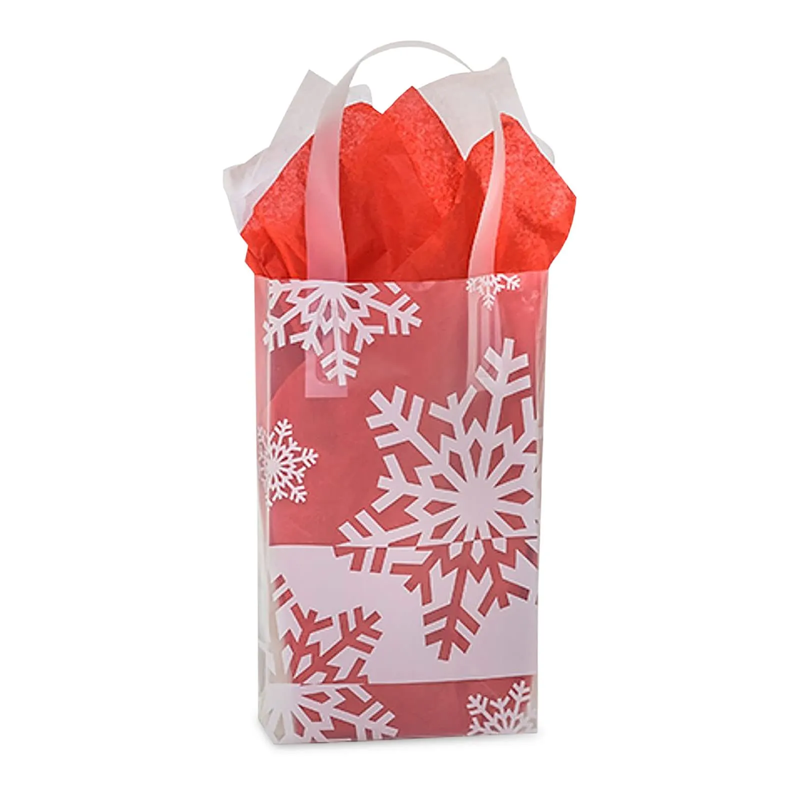 White Snowflake Clear Plastic Gift Bags and Party Favor Bags, Small 5.25x3.25x8.5 (12 Pack)