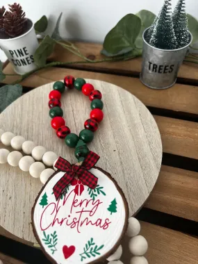 Wine Bottle Gift Hang Tag with Wood Bead - Merry Christmas