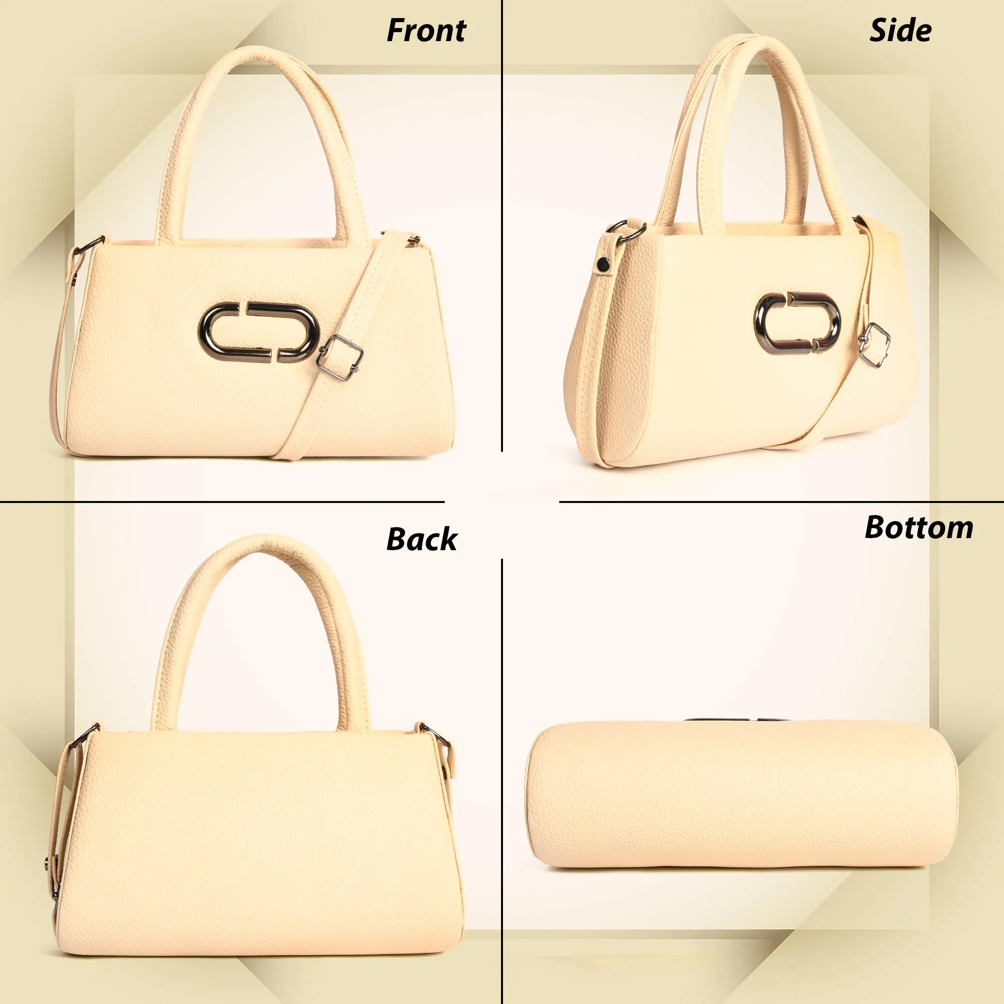 Women Leather Sling bag With Handle - Cream