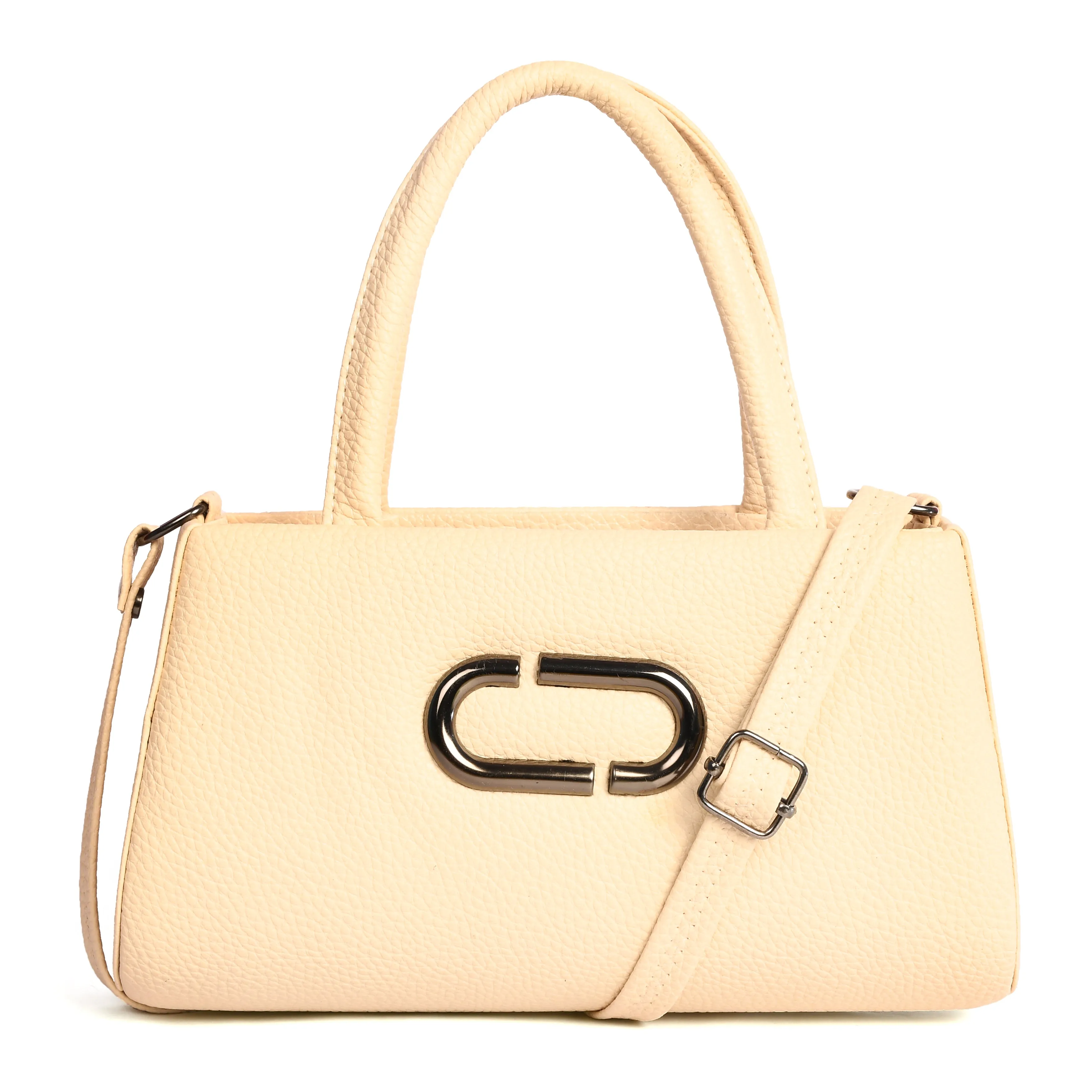 Women Leather Sling bag With Handle - Cream