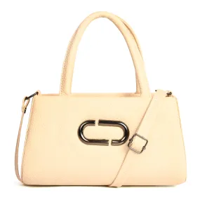 Women Leather Sling bag With Handle - Cream