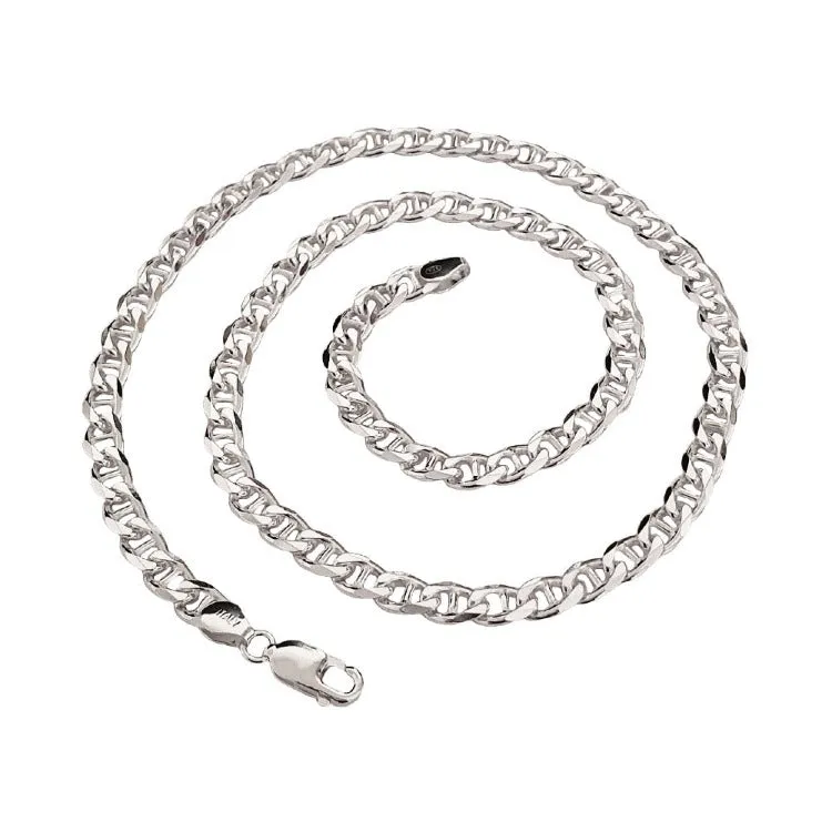 Women's 925 Sterling Silver 6.5mm Diamond Cut Mariner Links Chain Necklace