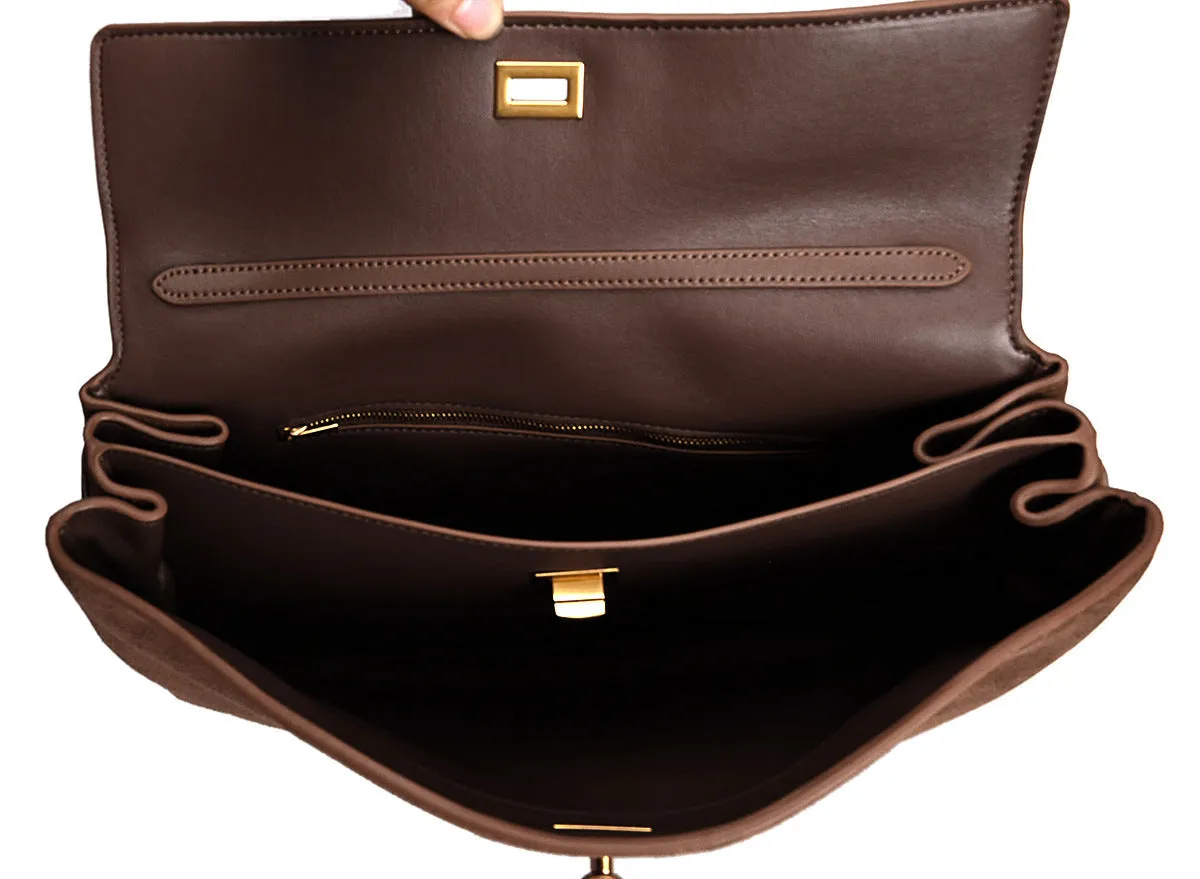 Womens Suede Leather Top Handle Underarm Shoulder Bag