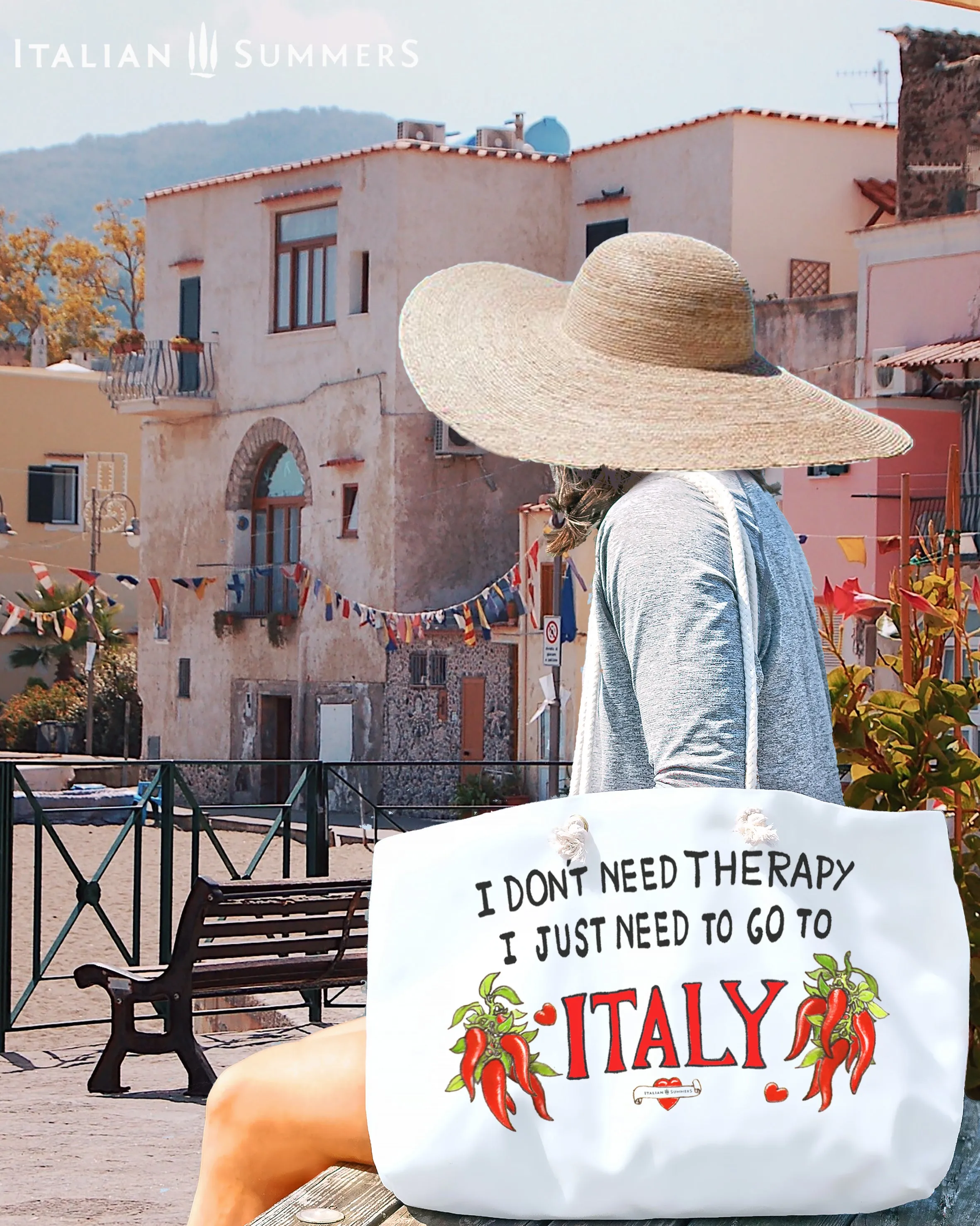 XL beach bag I don't need therapy, I just need to go to Italy by Italian Summers PEPPERS