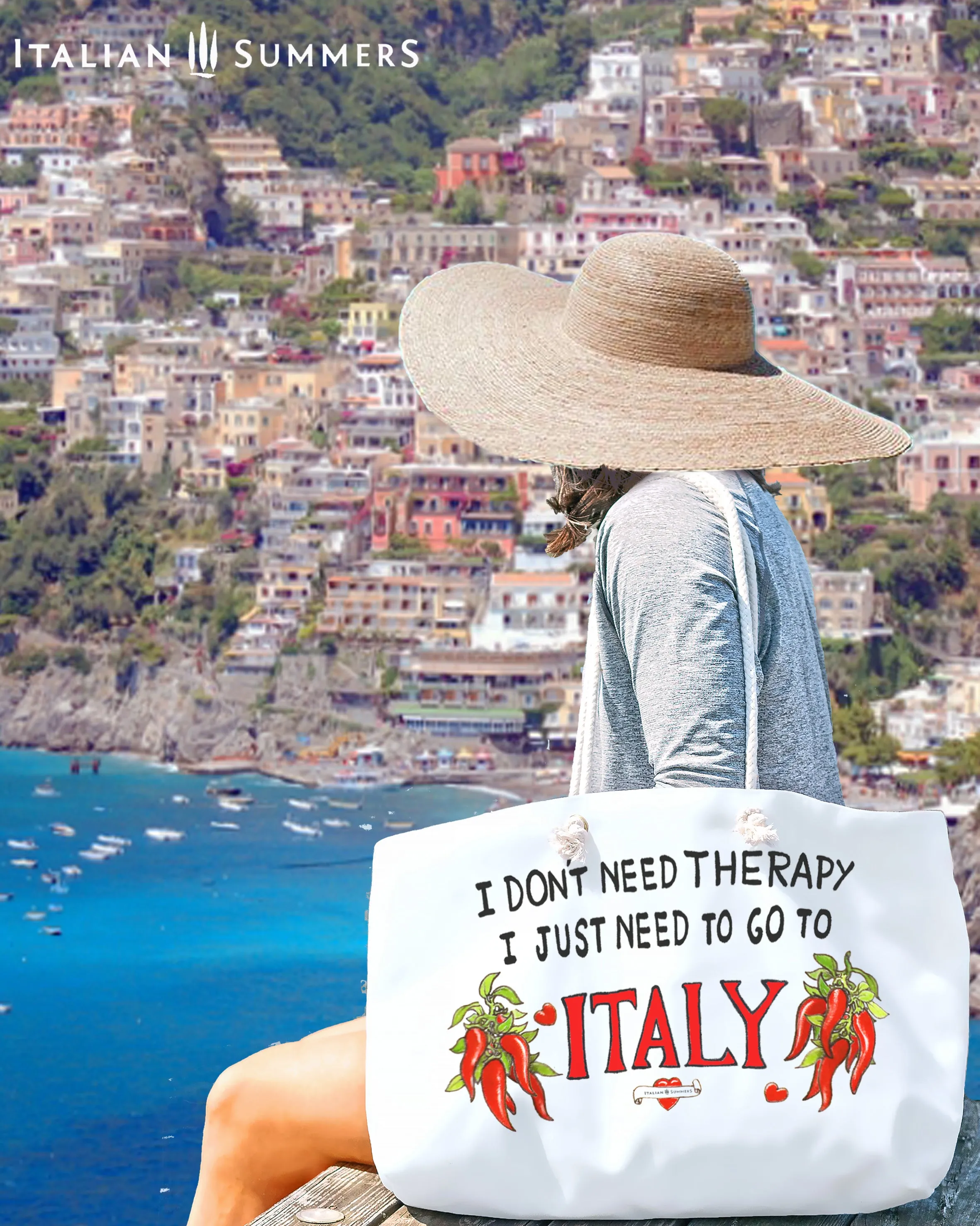 XL beach bag I don't need therapy, I just need to go to Italy by Italian Summers PEPPERS